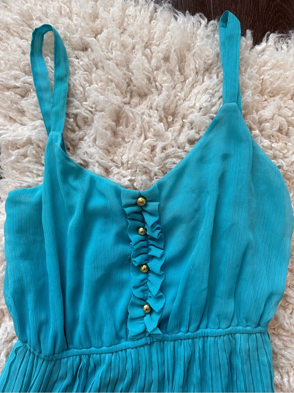 BeBop Aqua Pleated Spaghetti Strap Dress / Size Medium Blue Sundress - Picture 2 of 7